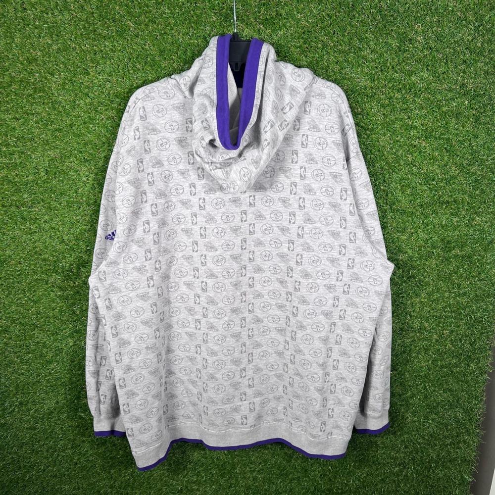 Adidas Los Angeles Lakers All Over Print‎ NBA Hoodie Grey Purple Mens XL - Picture 3 of 5